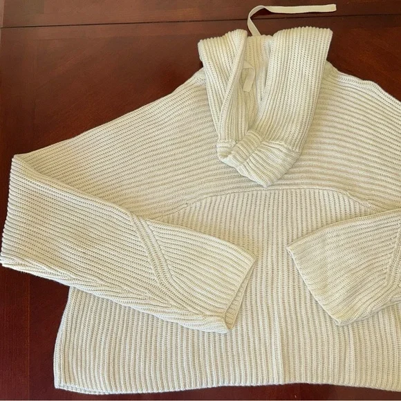 Rag & Bone Sonny Sweater Hoodie Large chunky Knit Crop fisherman Knit Cream - Picture 7 of 8